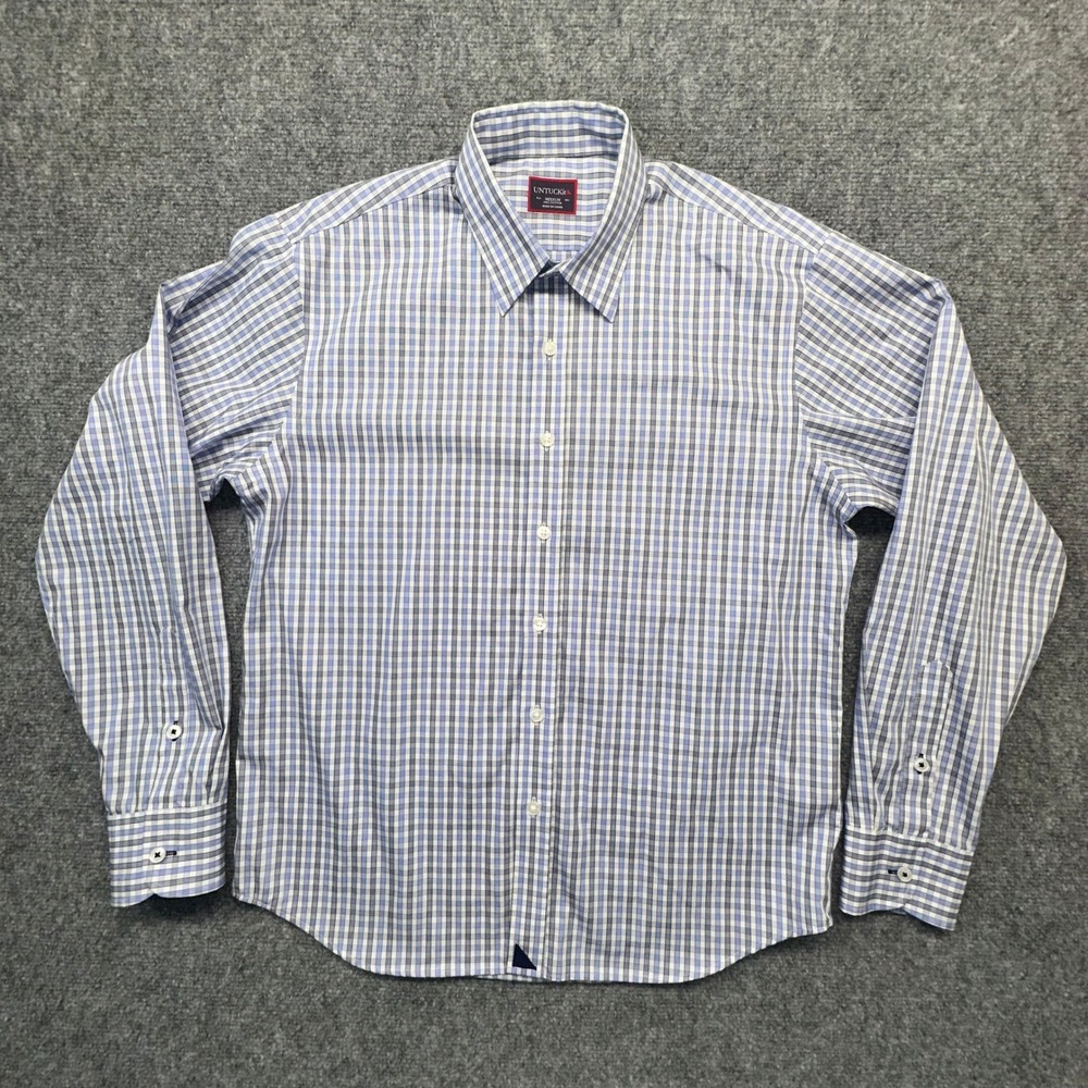 UNTUCKit Gingham Button Down Shirt Mens‎ Medium Blue White Cotton Excellent